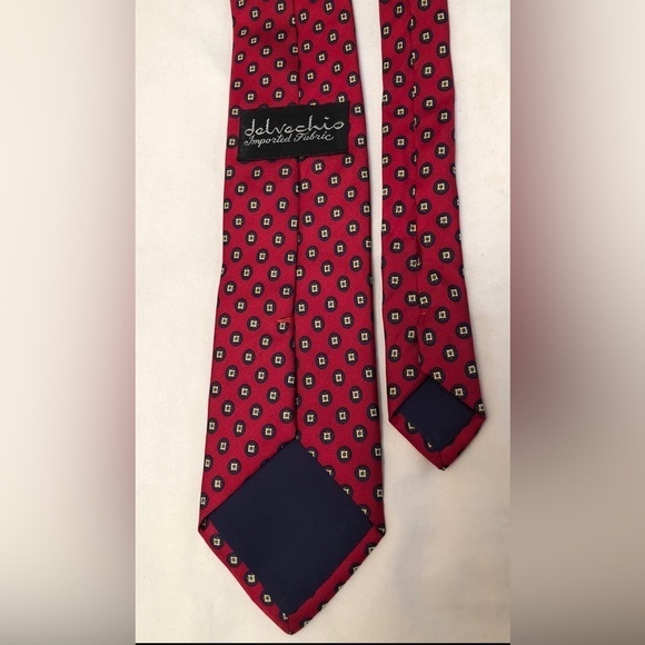 Delvechio Imported Fabric Red Blue Yellow Geometric Print Silk Neck Tie - Picture 8 of 16